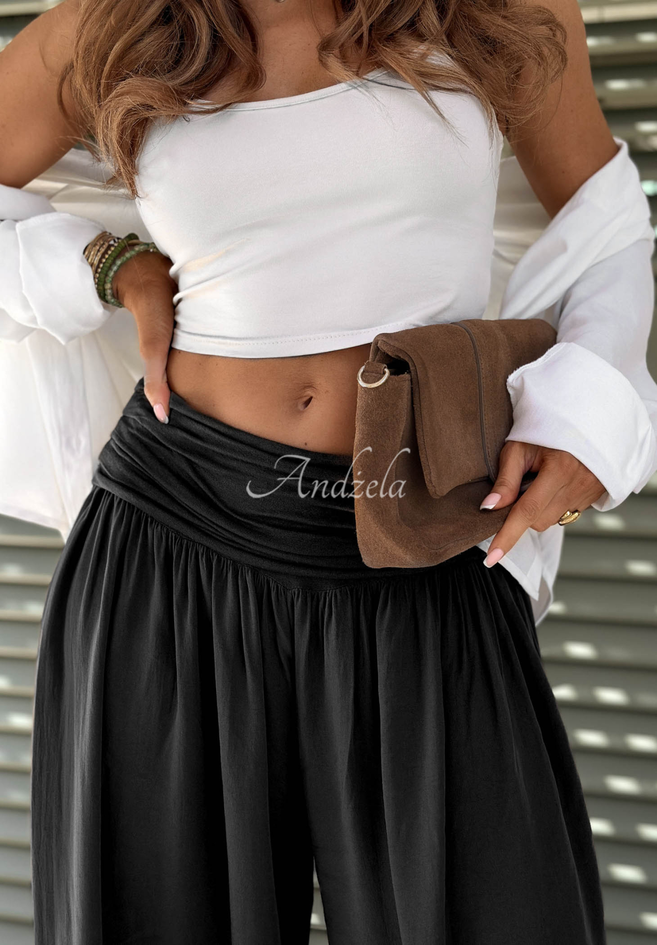 Black viscose harem pants with cuffs in Coastal Sand