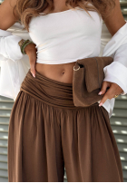 Zwiewne spodnie haremki ze ściągaczami Coastal Sand białe