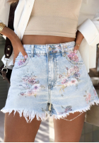Jeansowe szorty z przetarciami w kwiaty Denim Blossom niebieskie
