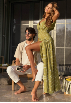 Sukienka maxi w groszki Charming Dots oliwkowa