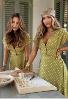 Sukienka maxi w groszki Charming Dots oliwkowa
