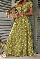 Sukienka maxi w groszki Charming Dots oliwkowa