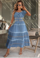 Haftowana sukienka midi z bufkami Sunny Breeze niebieska