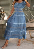 Haftowana sukienka midi z bufkami Sunny Breeze niebieska