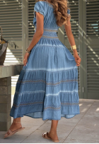 Haftowana sukienka midi z bufkami Sunny Breeze niebieska