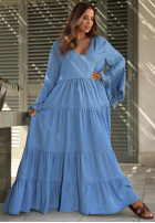 Zwiewna sukienka maxi z szerokimi rękawami i falbankami Italian Sky niebieska