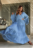 Zwiewna sukienka maxi z szerokimi rękawami i falbankami Italian Sky niebieska