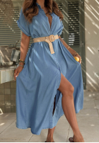 Koszulowa sukienka z paskiem Italian Sky niebieska