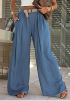 Sun Charm blue wide-leg viscose pants with a belt
