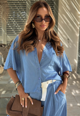 Italian Sky Blue Lyocell Shirt with Pocket