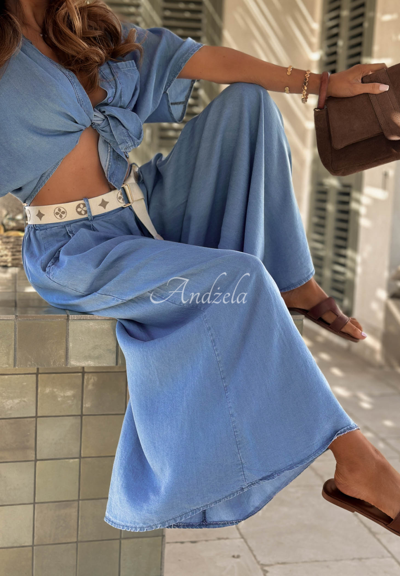Italian Sky blue wide-leg lyocell pants