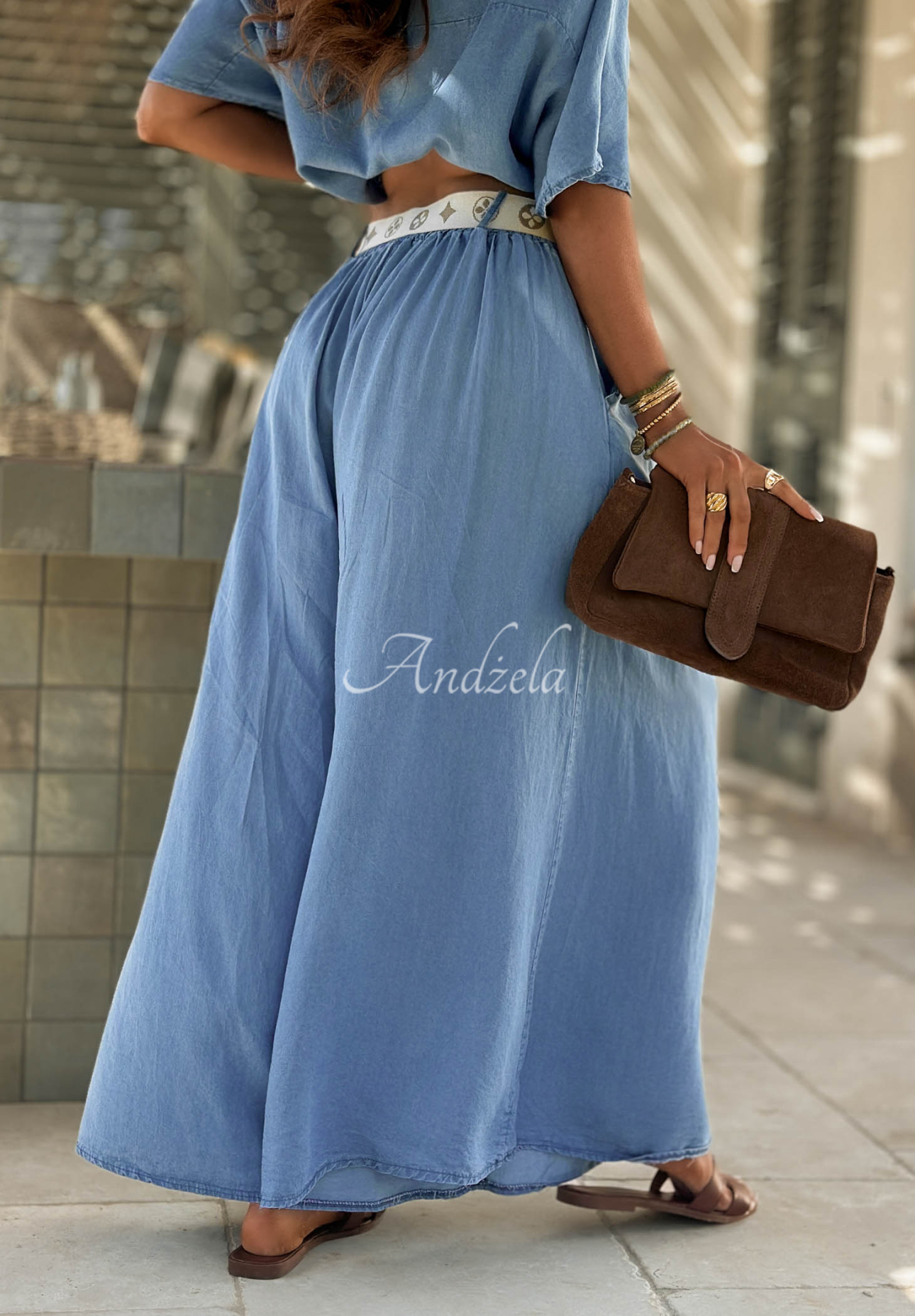 Italian Sky blue wide-leg lyocell pants