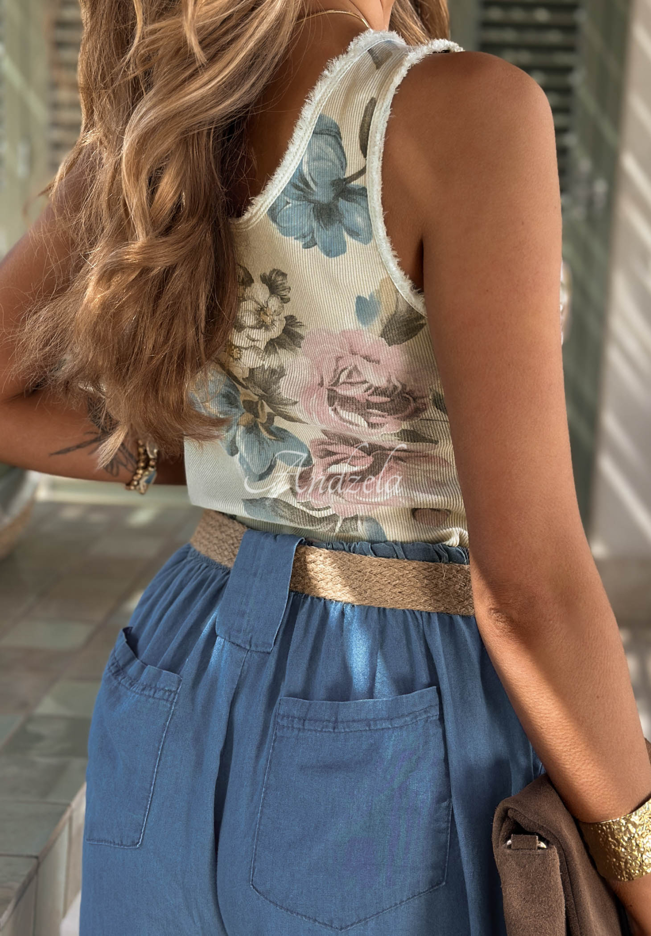 Fresh Blossom Beige Floral Cotton Tank Top