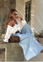 Materiałowe spodnie w paski Sunshine Story błękitne