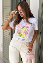 T-shirt z nadrukiem Cachaca Lemon biało-błękitny