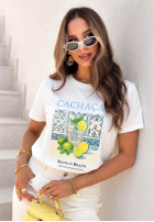 T-shirt z nadrukiem Cachaca Lemon biało-błękitny