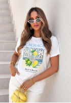 T-shirt z nadrukiem Cachaca Lemon biało-błękitny