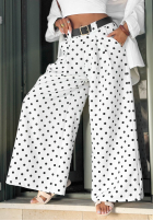 Materiałowe spodnie wide leg w groszki Sweet Latte białe
