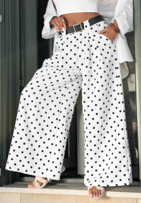 White Amore Dots wide-leg fabric pants with polka dots