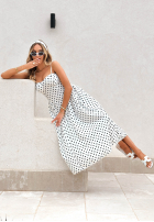 Sukienka maxi na ramiączkach w groszki Mia Dotti biała