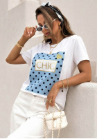 T-shirt z nadrukiem Dotty Chic biało-różowy