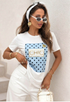 T-shirt z nadrukiem Dotty Chic biało-różowy