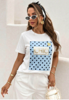 T-shirt z nadrukiem Dotty Chic biało-różowy