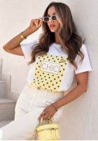 T-shirt z nadrukiem Dotty Chic biało-różowy