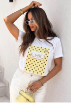 T-shirt z nadrukiem Dotty Chic biało-różowy