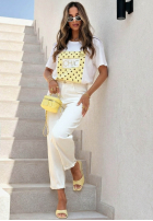 T-shirt z nadrukiem Dotty Chic biało-różowy