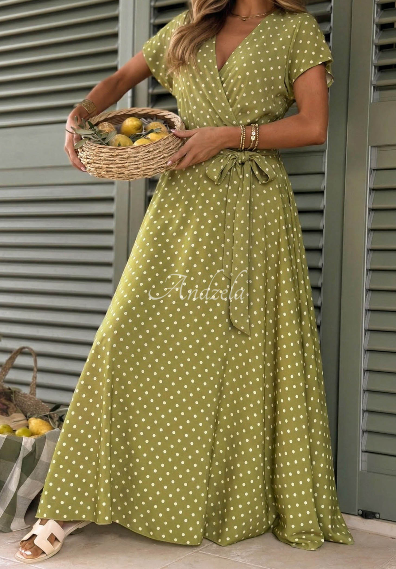 Wendy Olive Polka Dot Dress