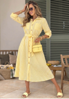 Koszulowa sukienka midi w kratę Spring Velvet Air błękitna