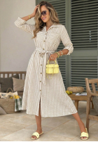 Koszulowa sukienka midi w kratę Spring Velvet Air błękitna