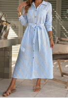 Koszulowa sukienka midi w kratę Spring Velvet Air błękitna