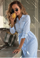 Koszulowa sukienka midi w kratę Spring Velvet Air błękitna