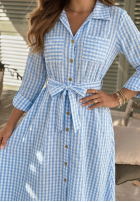 Koszulowa sukienka midi w kratę Spring Velvet Air błękitna