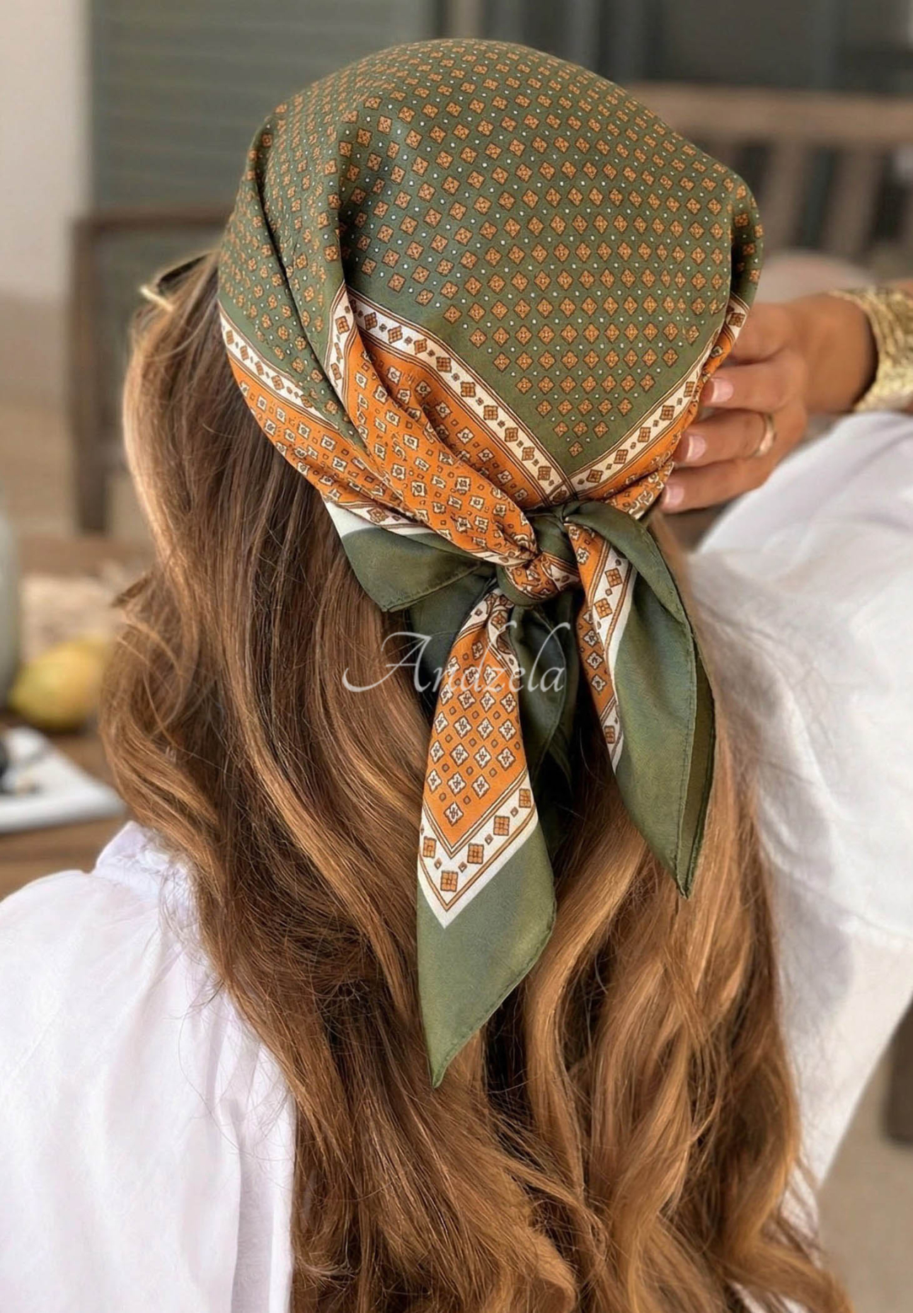 Soft Wave Green and Orange Patterned Scarf