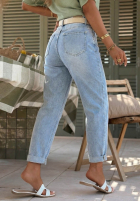 Spodnie jeansowe mom fit z paskiem Look Around niebieskie