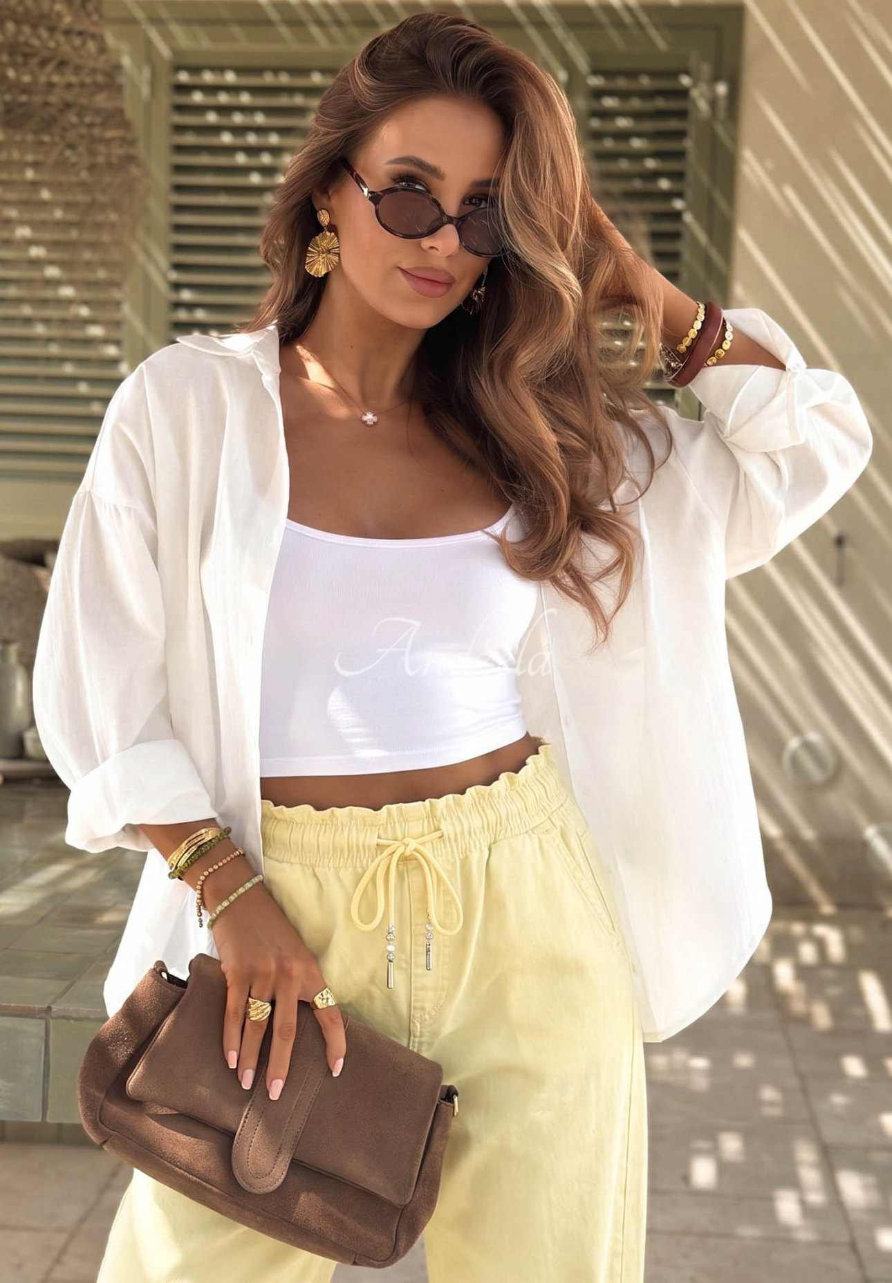 Meet Me Again Yellow Balloon-Style Denim Pants with an Elastic Waistband