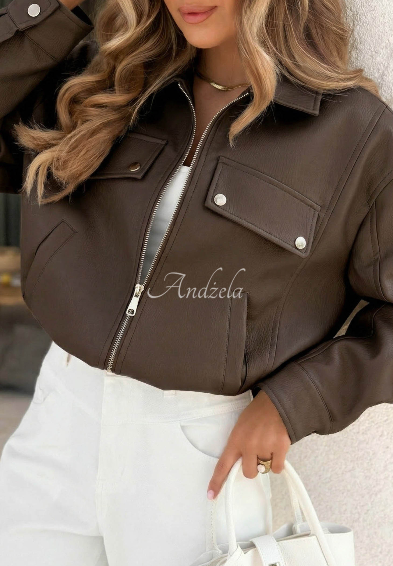 Less Is More Chocolate Brown Leather Jacket with Collar