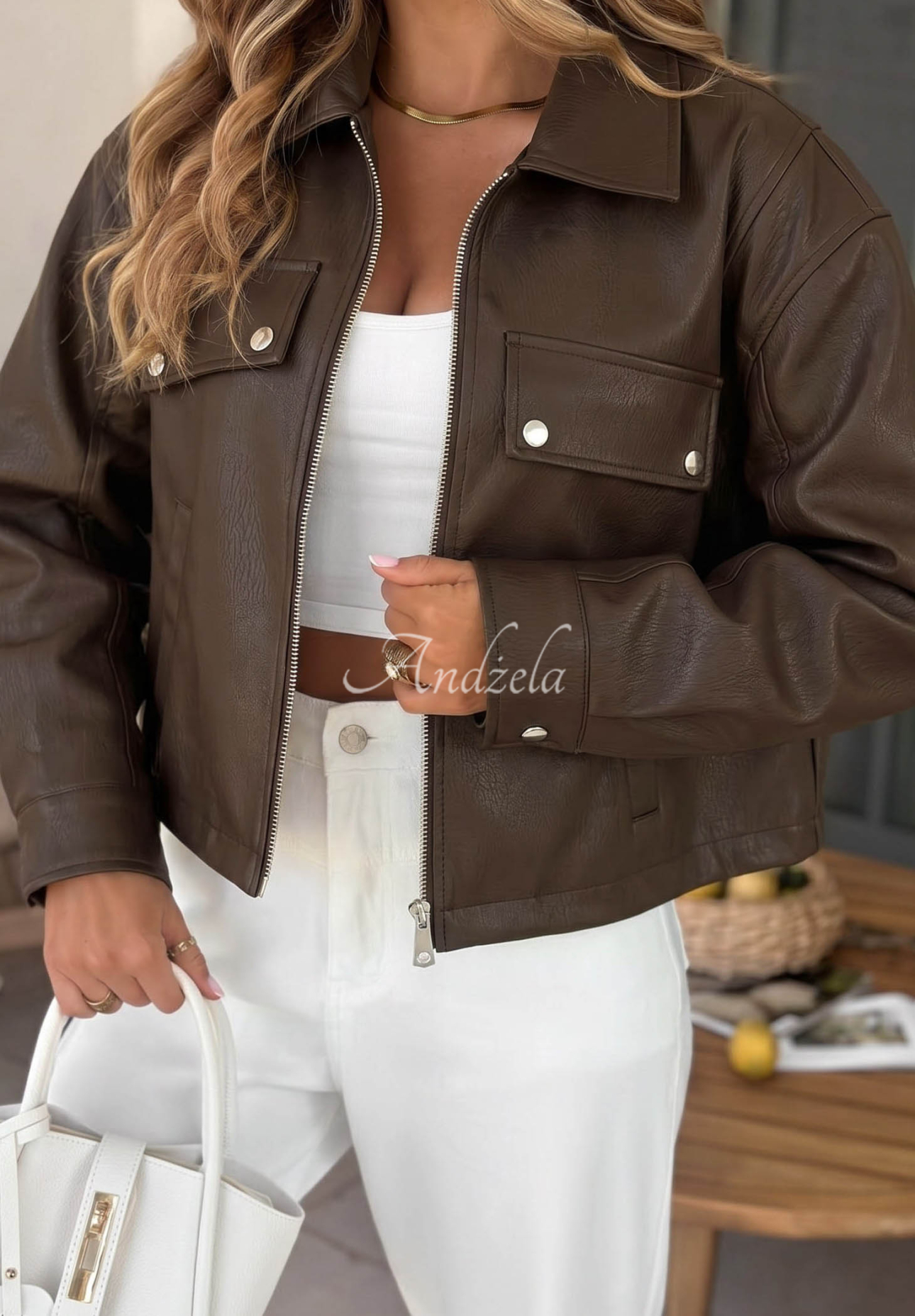 Less Is More Chocolate Brown Leather Jacket with Collar