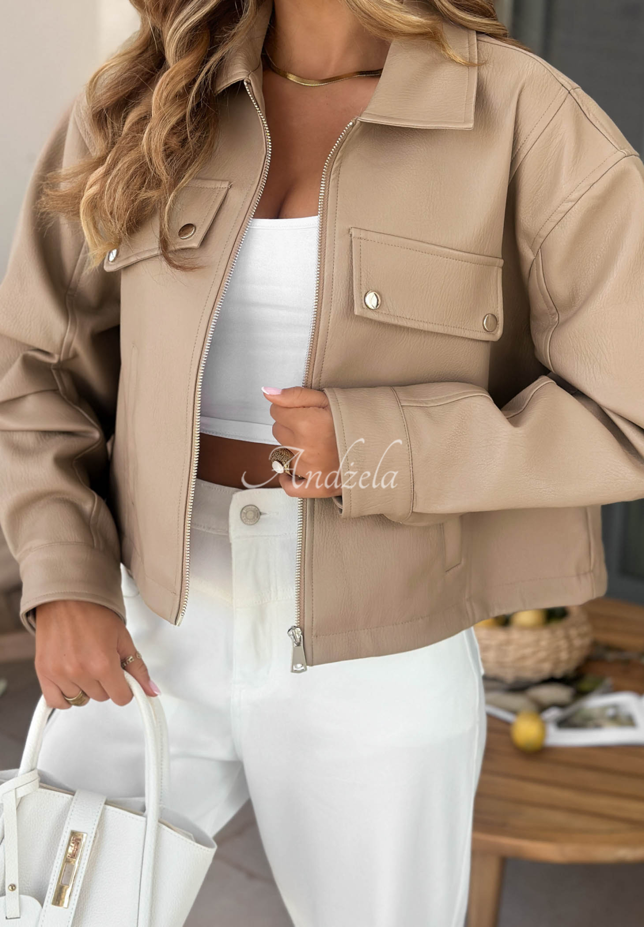 Less Is More mocha leather jacket with a collar