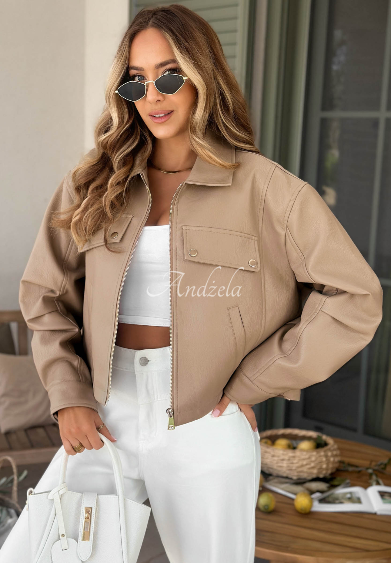 Less Is More mocha leather jacket with a collar