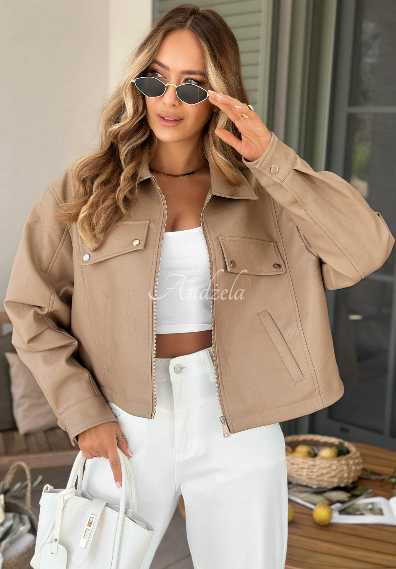 Less Is More mocha leather jacket with a collar