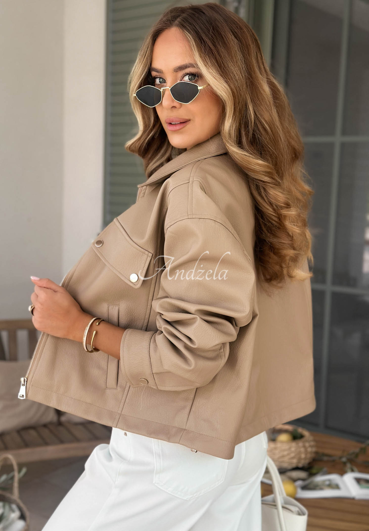 Less Is More mocha leather jacket with a collar