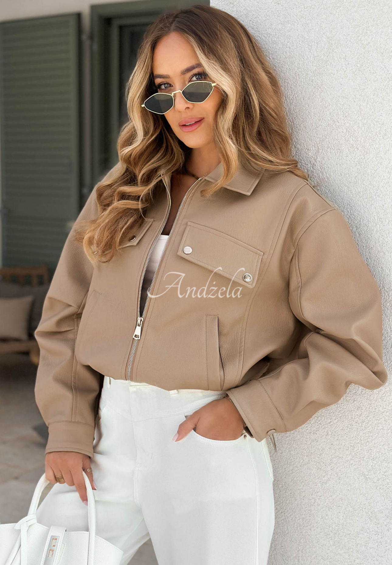 Less Is More mocha leather jacket with a collar