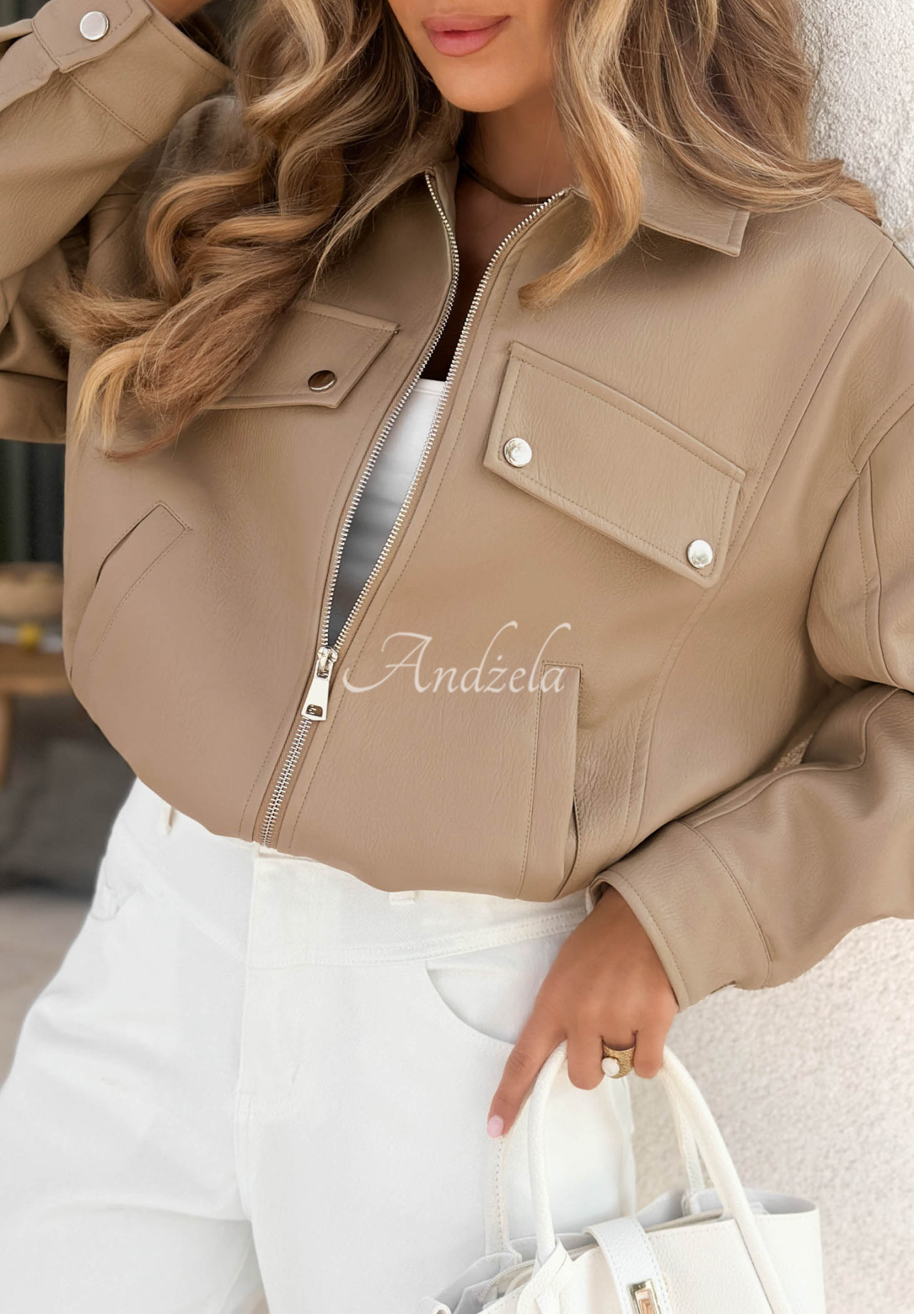 Less Is More mocha leather jacket with a collar