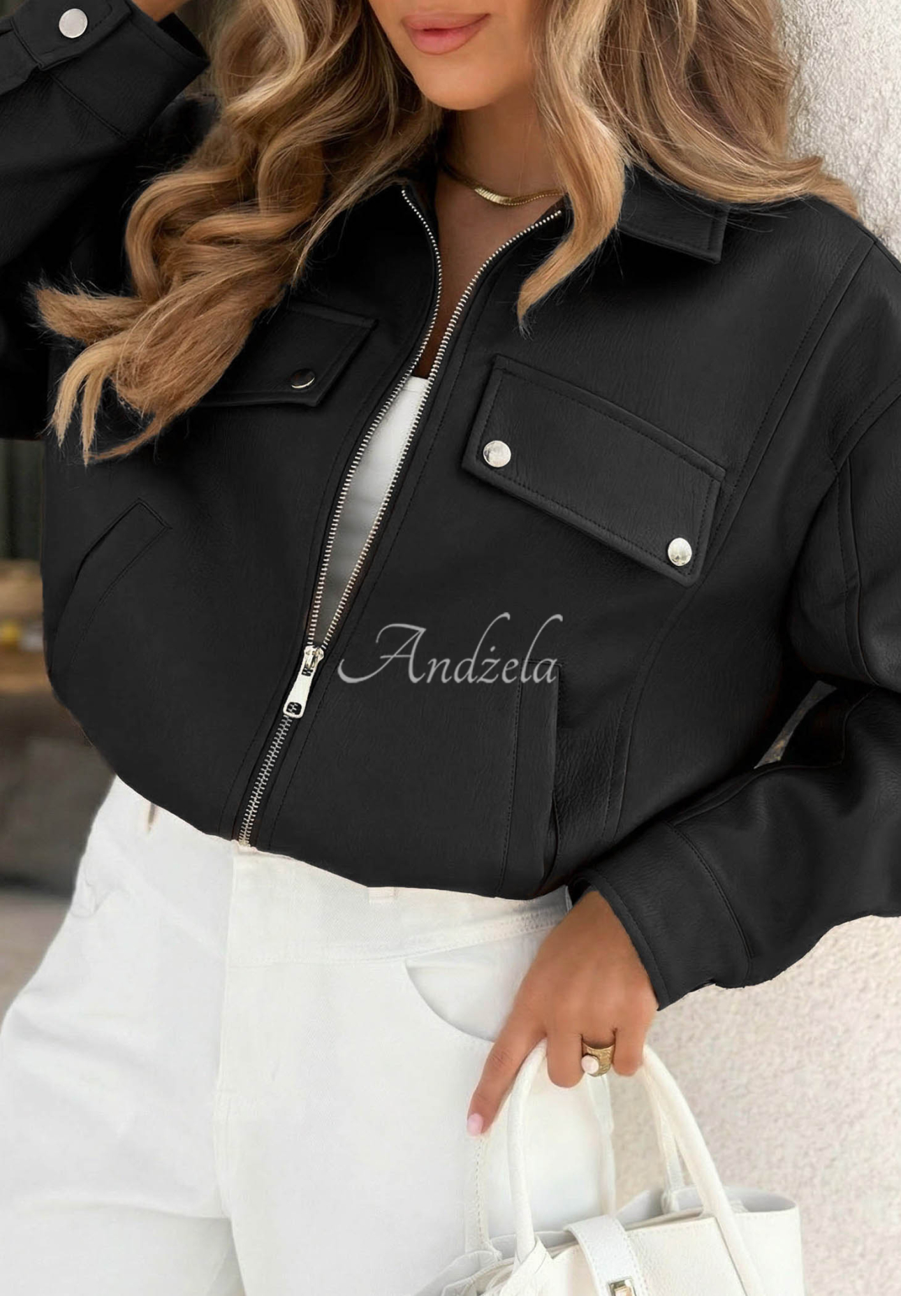 Less Is More Black Leather Jacket with Collar