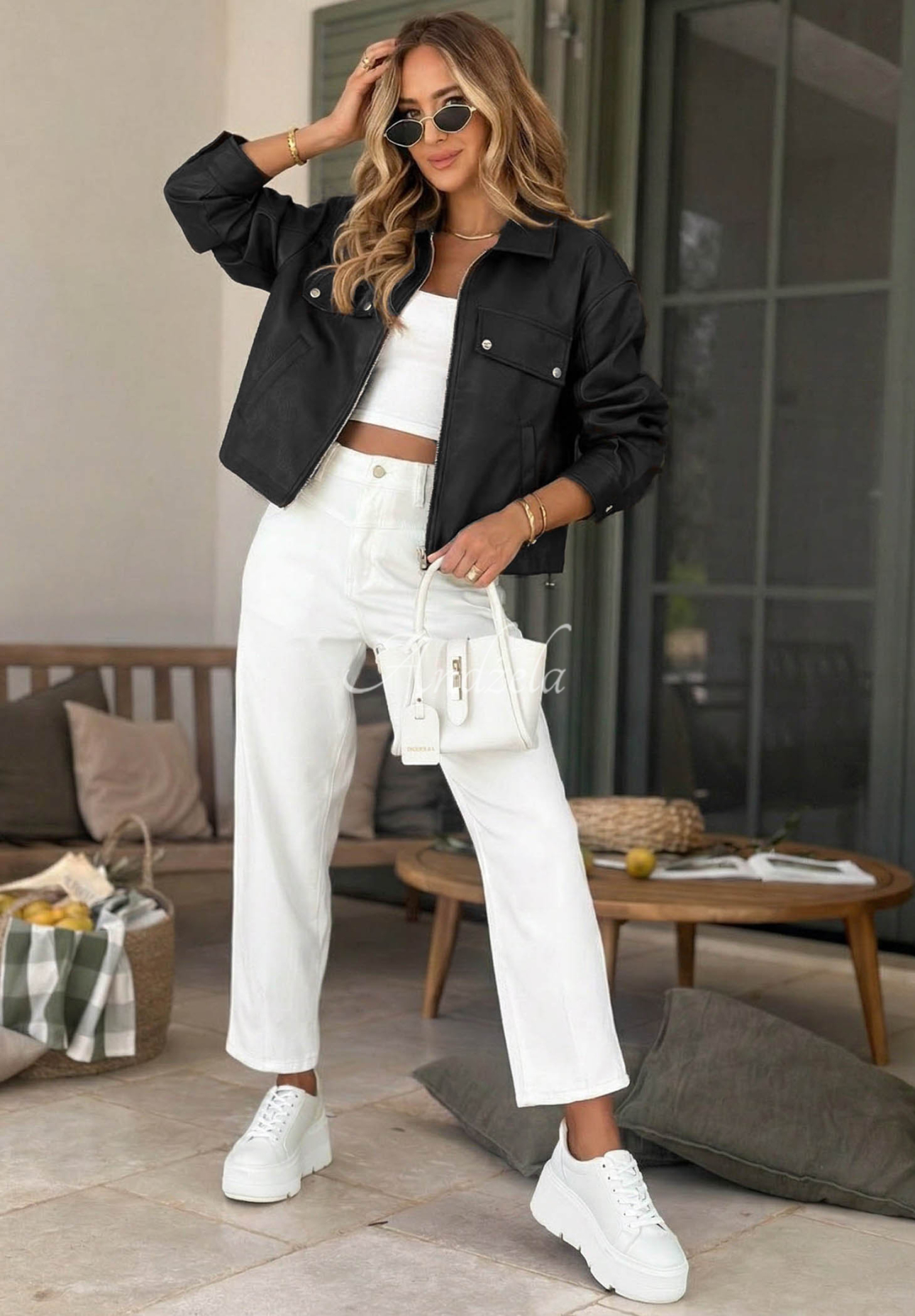 Less Is More Black Leather Jacket with Collar