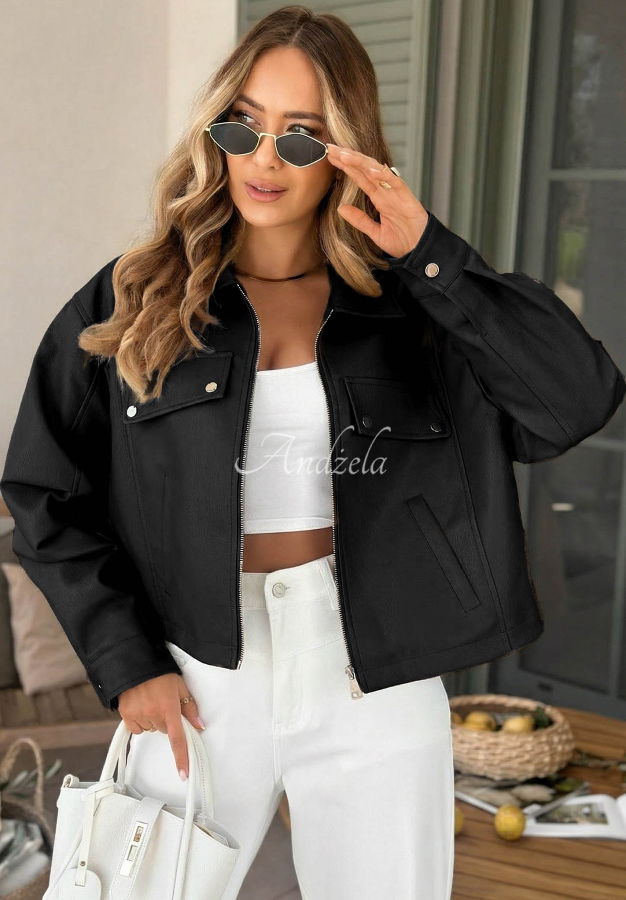 Less Is More Black Leather Jacket with Collar